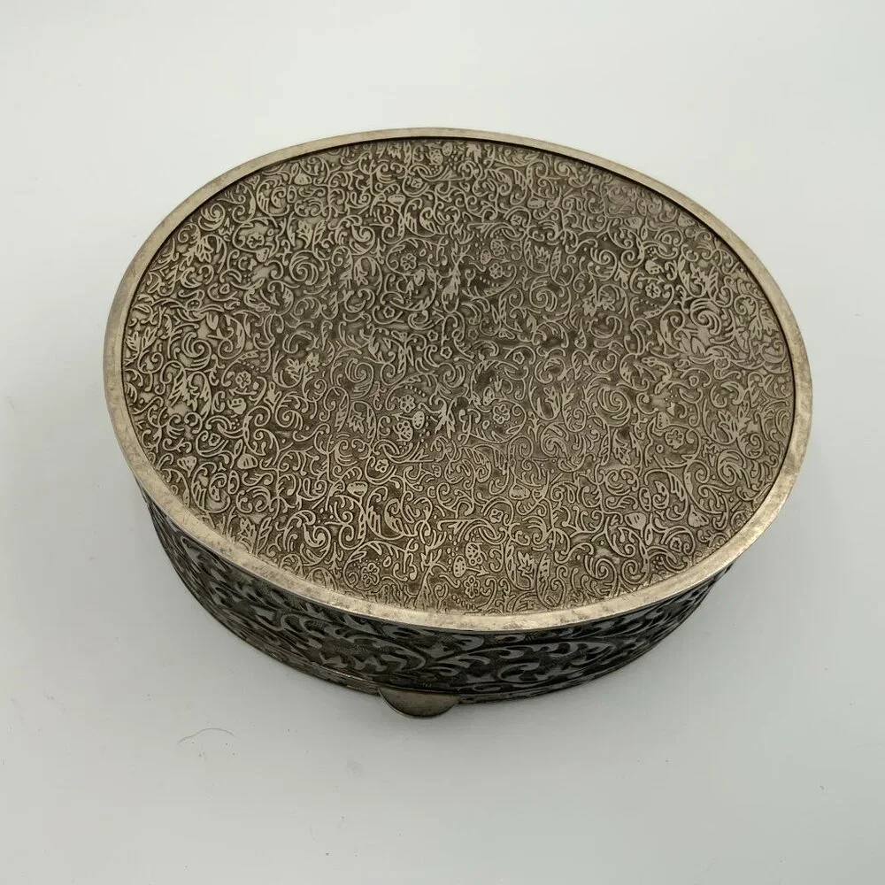 Silver Plated Oval Jewelry Box Red Velvet Lining